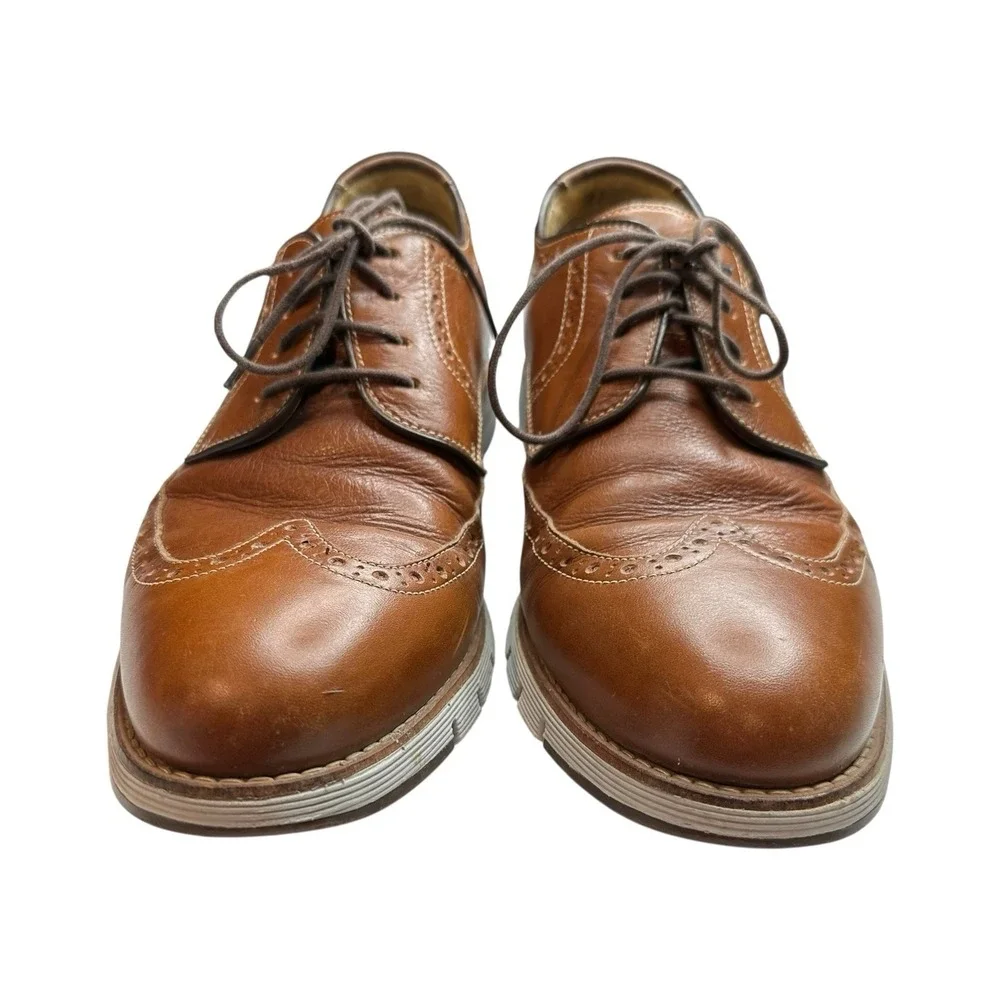 Johnston Murphy Martell Wingtip Dress Shoes Camel Tan Sheepskin Leather Mens 9.5